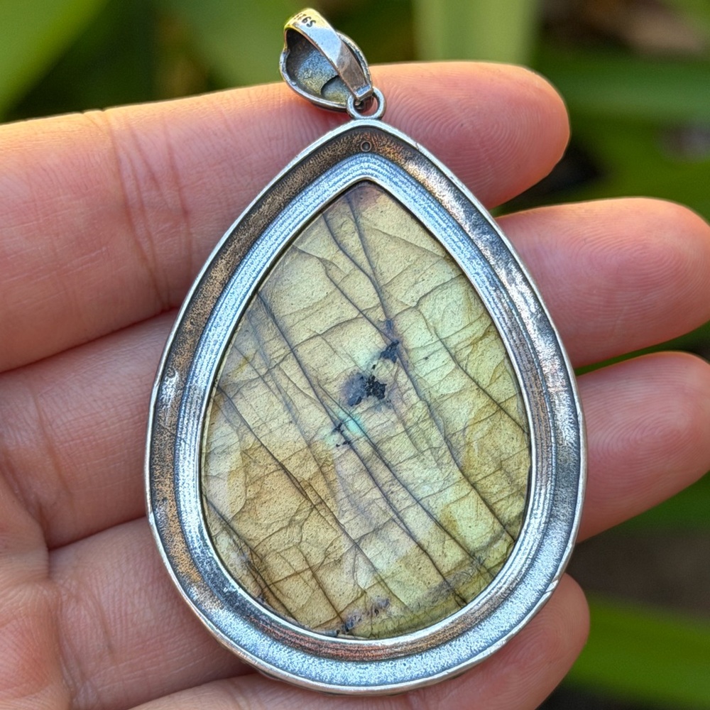 Sterling silver large statement golden labradorite pendant 0359 - Picture 8 of 8